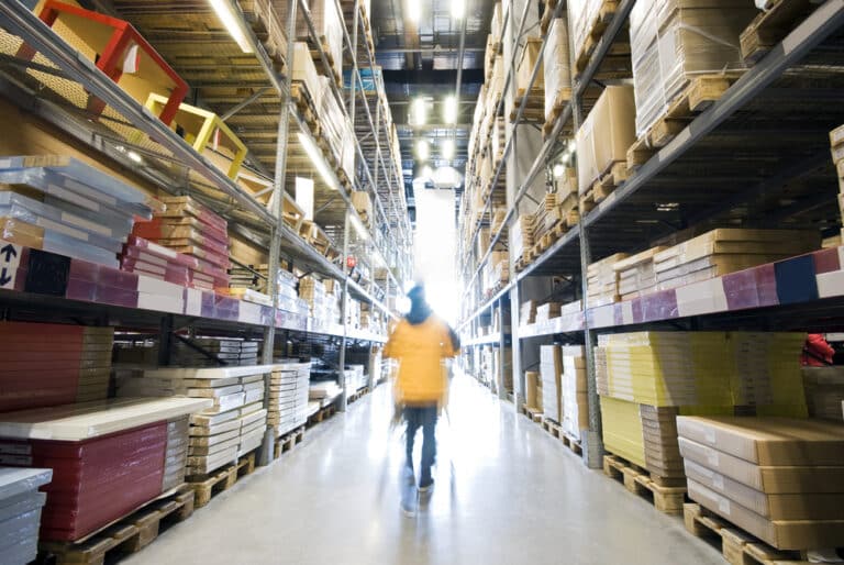 Warehouse Worker Walking the Aisles