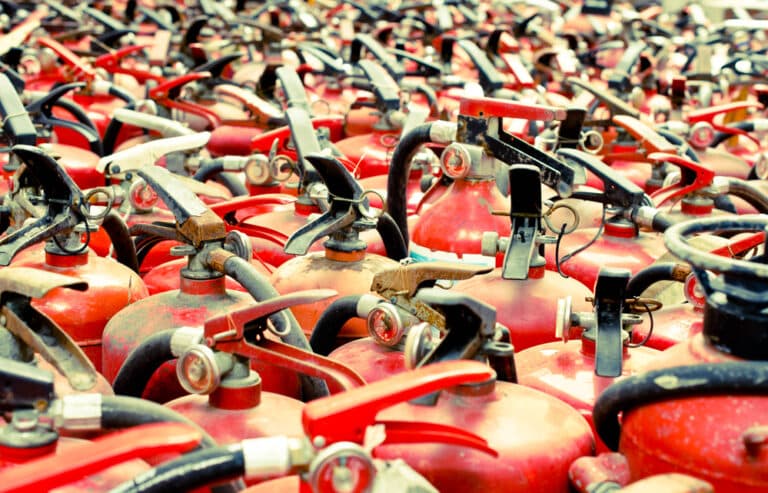 Row of Different Fire Extinguishers