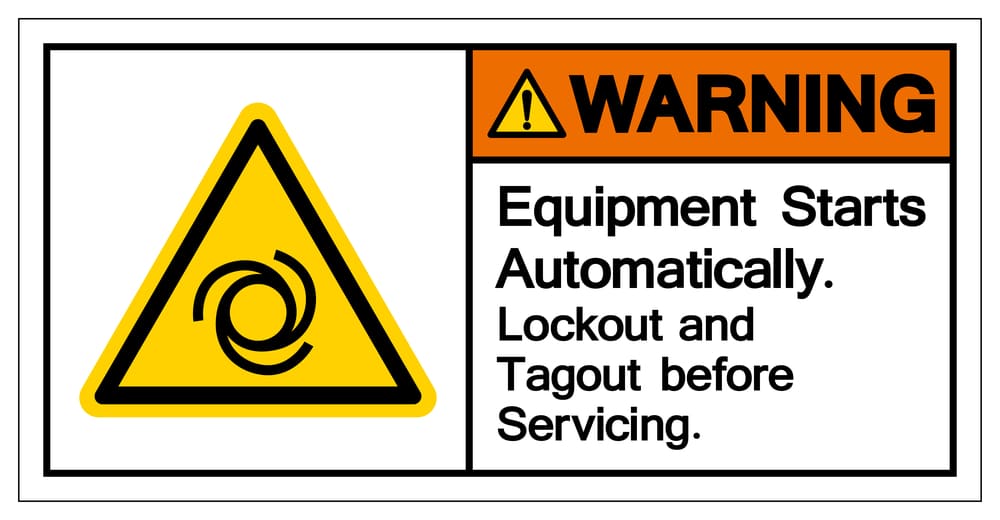 Warning equipment starts automatically and tagout before.