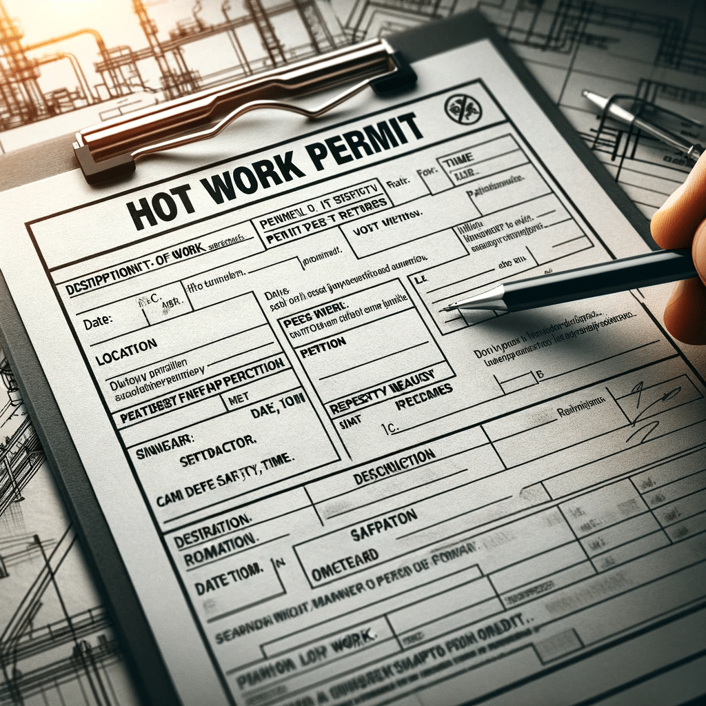 A person holding a clipboard with a hot work permit on it.
